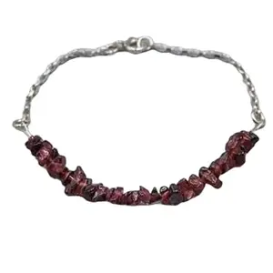 LKBEADS Silver Plated Bracelet with Red Rough Garnet Beads – Nugget Chips 4x6mm – 7 inch Adjustable – For Men & Women|LK_STACK_03055