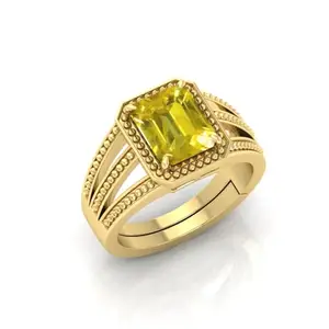 RRVGEM 12.25 Ratti Yellow Sapphire Ring panchdhatu ring gold Plated Astrological Adjustable Ring Size 16-22 for Men and Women