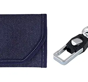 Mundkar Blue Denim Thre Fold Wallet & Keychan Hook Men's Gift Set