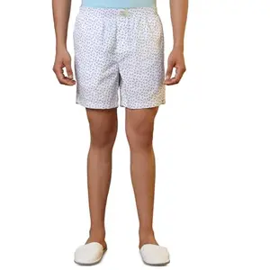 SleepZ by Raymond Men Flat Front Regular Fit Print Pattern Pure Cotton Boxer (Size: 2XL)-AHBA00054-W2 White