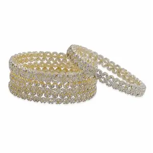 Rubans Set of 4 18K Gold-Plated Dazzling AD Studded Handcrafted Premium Bangles for Women