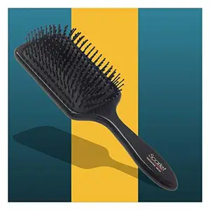 Scarlet Line Professional Medium Paddle Hair Brush with Heat Resistant Bristles with Anti Static Wooden Handle, Rapid Blow Drying n Styling_Black Dlx