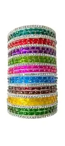 Latest Stylish Multicolour Golden Raindrops Glass Bangles set for women's & Girls/Chuda Traditional Handcrafted Indian Bangles (Set of 28)/Festive & Special Occassions