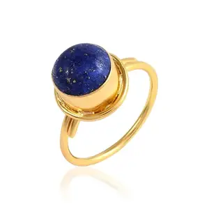 Memoir Brass Goldplated Natural Lapis Lazuli Reiki Fenghsui recommended Astrology Rashi Ratna Fashion Jewellery Finger ring for Women (ORRR3513)