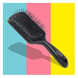 Scarlet Line Professional Large Anti Slip Matt Finish Cushion Paddle Hair Brush with Plastic Handle n Colourful Pin Balls for Men n Women_Black