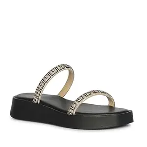 VIVILBLU Women Flat Sandals | Double Strap Embellished Slip-On Flats | Cushioned Comfort Footbed | Casual, Party & | Anti-Skid Sole