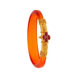 Kushal's Fashion Jewellery Ruby Gold Plated Ethnic 92.5 Pure Silver Temple Pendant Bangle - 410642