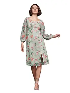 Miss Chase Women's Multicolored-Base-Dusty Green Sweetheart Neck Full Sleeve Floral A-Line Midi Dress (MCAW22D98-17-259-06, Multicolored-Base-Dusty Green, XL)