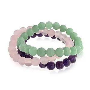 ASTROGHAR Amethyst Rose Quartz Green Aventurine Crystal stretch 3 bracelets Set