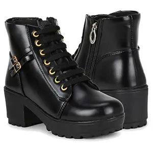 AROOM Fashionable Synthetic Leather Casual Stylish Heel Boots Shoes For Women And Girls