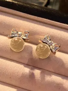 Boho Bow Earrings for Women, Dirty Pearl Stud Earrings for Girls, Earrings Stainless Steel Drops & Danglers D1D2