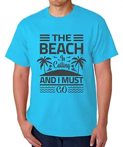 Caseria Men's Cotton Graphic Printed Half Sleeve T-Shirt - The Beach Go (Sky Blue, XXL)