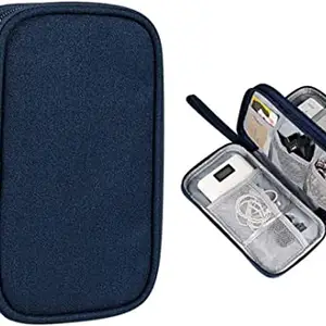 House of Quirk Electronics Accessories Organizer Bag, Portable Phone Accessories Storage Carrying Travel Case Bag for Charger USB Cables Earphone Flash Hard Drive (Dark Blue, Canvas)