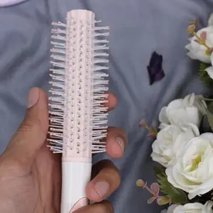 Volxo Round Hair Brush With Nylon Bristle | Strong & Flexible Boar Bristles Having Anti Static Ball Tips | For Grooming, Straightening, Smoothing, Detangling Hair | For All Types Hair (Set Of 1) (Orange)