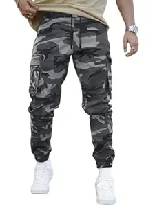 Lymio Men Cargo || Army Design Cargo || Cotton Drawstring Pant Six Pocket (Also Available in Plus Sizes) (Army)
