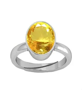 KUSHMIWAL GEMS 8.25 Carat 9.00 Ratti Citrine Ring Sunela Certified Natural Original Oval Cut Precious Gemstone Citrine Silver Plated Adjustable Ring