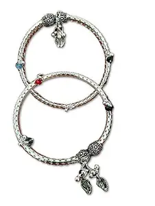 Total Fashion Oxidized German Silver Traditional Antique Metal Designer 2 Pieces Payal Kada Anklets for Women and Girls