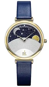 SHENGKE Elegant Creative Starry Sky Moon Dial Ladies Dress Watch for Woman