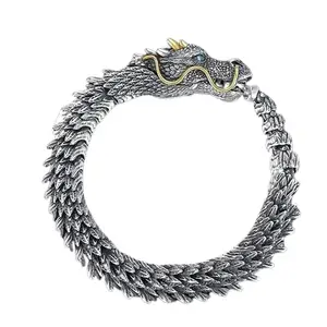VALUEVIBES Silver Handmade Dragon Chain Bracelet - Unique Vintage-Style Dragon Bracelet for Men and Women, Retro-Inspired Handmade Jewelry (SILVER(20CM))