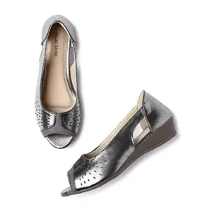Marc Loire Women's Slip on Casual Peep Toe Laser Cut Ballerinas Flats (Grey, Numeric_3)