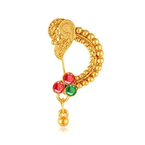 VFJ VIGHNAHARTA FASHION JEWELLERY Vighnaharta Gold Plated Alloy and CZ stone Non Piercing Maharashtrian Nath Nathiya./ Nose Pin valentine day gift valentineday gift for her gift for him gift for women gift for women {VFJ1128NTH-Press }