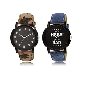 RPS FASHION WITH DEVICE OF R Hero Dad and Army Analogue Black Dial Men's Watch -Combo Set of 2