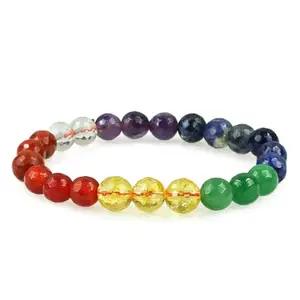 Reiki Crystal Products Unisex 7 Chakra 8 mm Beads Diamond Cut Natural Crystal Stone Bracelet for Reiki Healing and Crystal Healing (Multicolour)
