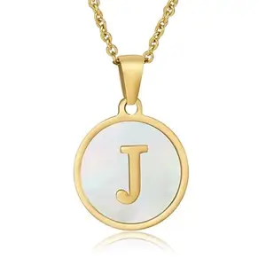 Pinapes Round-shaped J alphabet golden white pendant with chain designed for girls and women