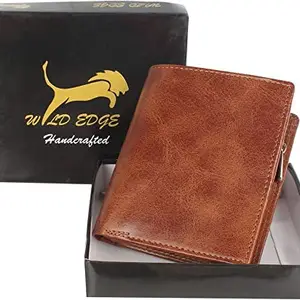 WILD EDGE Brown Men's Genuine Leather Wallet with Snap Closure - Smart and Formal Handcrafted Wallet for Men (Pack of 1)