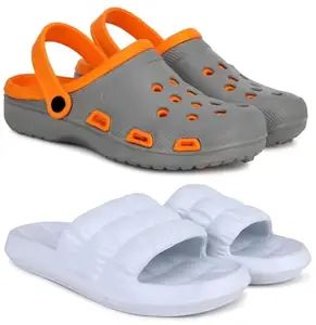 Pampy Angel Combo Pack of 2 Slipper/Flip Flops/Slides/Clogs/Sandals with Adjustable Back Strap for Men,(Cl-Shell-Grey,Box-White),9 (UK/India)