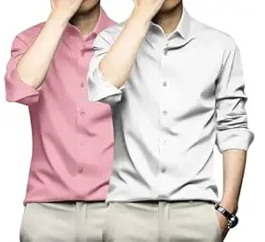 DEELMO Combo of Men's Stylish Solid Satin Casual Shirt for Men Full Sleeves| Poly Satin Silk Shirt Pack of 2