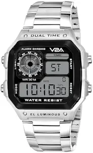 V2A Stainless Steel Small Dial Unisex Multifunction Digital Sports Watch (Silver)