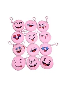 WingsCreations Pink Emoji Soft Zip Pouch Trendy Purse Plush Coin Money Stationery Accessories Women Stationery Accessories Women Wallet Bag(Pack of 12)