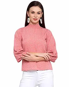 Style Quotient Womens Pink & White Printed Puff Sleeves Crepe Top (AW20TSVSQGLYNIS_PWH-L)