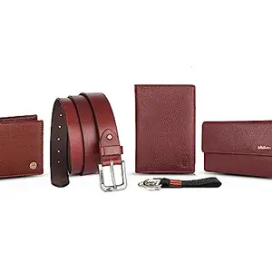 WildHorn Leather Executive Gift Set |Combo Of Men's Wallet, Ladies Wallet,Passport Holder, Men's Belt & Keyring |5 In 1 Mega Combo| Best Gifting Option, Multicolor