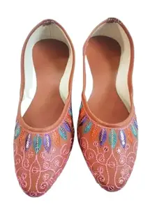 Handcrafted Embroidered Ballet Flats, Traditional Multicolour Design (Brown, UK Footwear Size System, Adult, Women, Medium, 4)