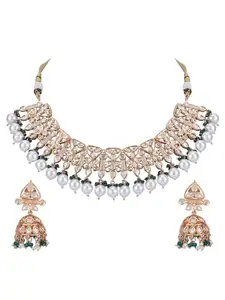 Auraa Trends 22KT Gold Plated Kundan Classic Green Beads Necklace Set For women and Girls