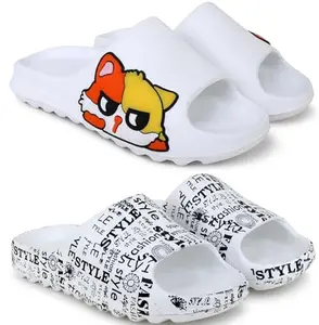 Pampy Angel Combo Pack of 2 Slipper/Flip Flops/Slides/Clogs/Sandals with Adjustable Back Strap for Men,(Y-To-Bili-White,Y-Styl -White),9 (UK/India)