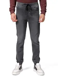 The Indian Garage Co Men Slim Fit Solid Mid-Rise Stretchable Denim Joggers