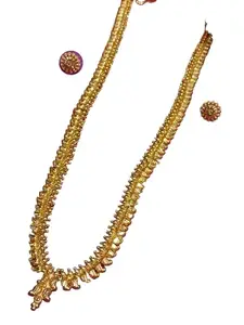 Sajshrungar Jewellery Sajshrungar's Long Gold-Plated Necklace with Earrings for Women & Girls