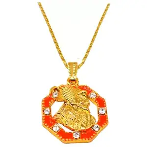 Shiv Jagdamba Chhatrapati Shivaji Maharaj Rajmudra Shape Gold, Orange Brass, Metal Pendant Necklace Chain For Men And Women