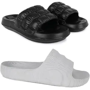 Pampy Angel Combo Pack of 2 Slipper/Flip Flops/Slides/Clogs/Sandals with Adjustable Back Strap for Men,(Box-Black,Addi-M-Grey),9 (UK/India)
