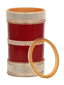 Adwitiya Collection Women Gold Plated Red Bridal Stone Wedding Chuda(2.4)
