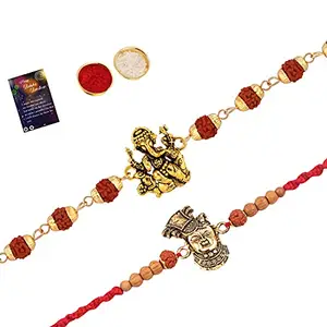 Rakhi Rudraksh "Ganpati Ji" With Stylish Classic Look Rakhi With Roli Chawal, Greeting Card -1171