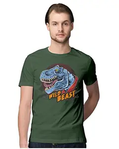 ALLEN BLACK Men's Regular Fit T-Shirt Wild Beast T-Re Dinosaur Kids 100% Cotton T-Shirt Olive Green_WILDBESMM-Olive Green S Men Round_