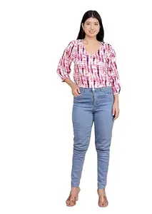 Solvix Women's Cotton Printed Straight 3/4th Sleeves V-Neck Short Kurta Perfect for Casual, Formal, and Ethnic Wear (Multicolor-L)