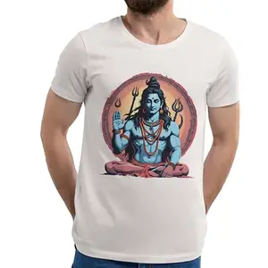 KADAK COLLECTION Shiv Ji Bholenath Printed Regular Fit Half Sleeve Round Neck Men's T-Shirt White