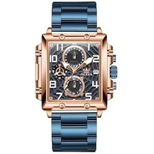 OLEVS Square Watches for Men Brown Leather Chronograph Fashion Business Watch Luminous Waterproof Casual Wrist Watches