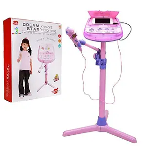 MY BABY LOVE A PERFECT CARE Dream Star Kids Karaoke Microphone with MP3 Functional Use and Adjustable Height Pink