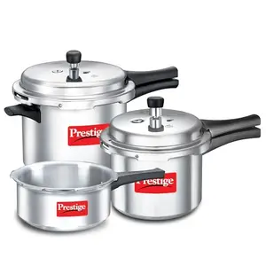 Prestige 2L+3L+5 Litres Popular Max outer lid Aluminium combo Pressure Cooker with 2 lids |Gas & Induction compatible|Pressure Indicator | Gasket-release system price in India.